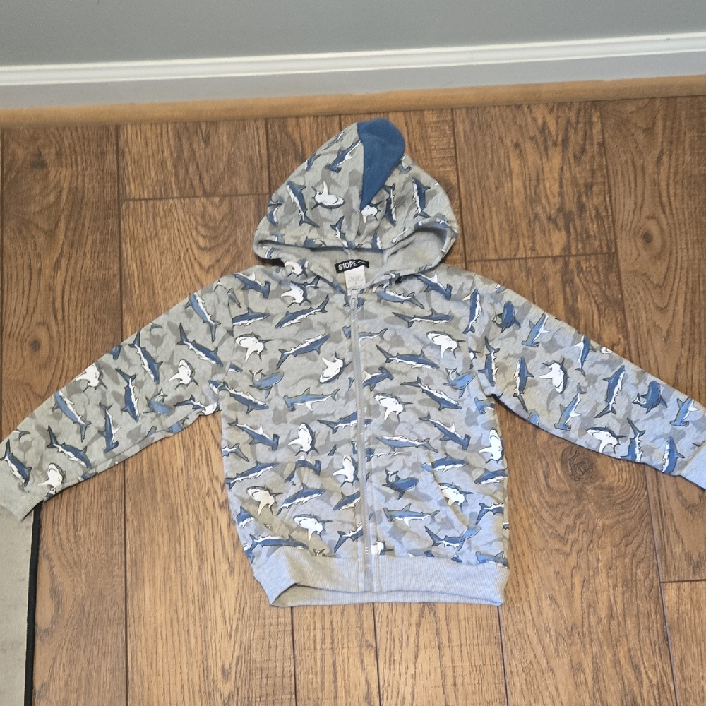 Kids Shark Print Hoodie - Gray